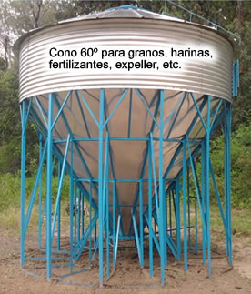 Silo Metálico Cono Aéreo 60º para granos, harinas, fertilizantes, expeller, etc